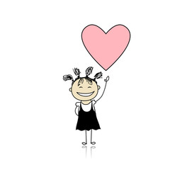 Saint valentine day - cute girl holding heart