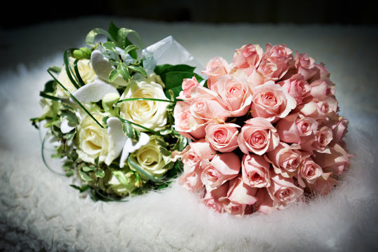 Bouquets of flowers white and pink roses