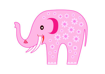 Pink elephant with flowers