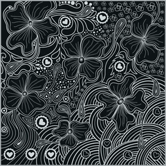 Papier Peint photo Fleurs noir et blanc Sketchy Doodle vigne et fleur Scroll Vector Illustration