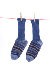 Wollsocken aif Wäscheleine