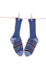 Wollsocken aif Wäscheleine
