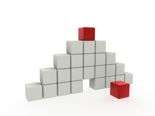 red cube in out rows white cubes