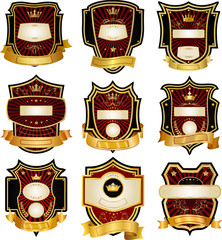 Set of gold-framed labels