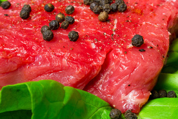 Raw beef steak with black pepper