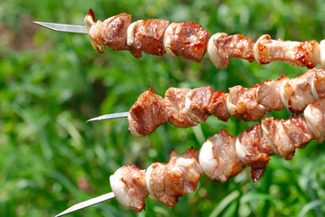 Meat slices prepare on fire