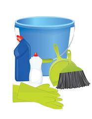Plastic bucket with cleaning supplies, vector © Aleksandar Mihaljev