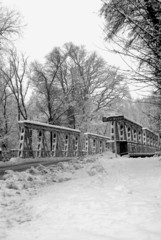 A snow covered bridge built by the US army WWII in Alsace france