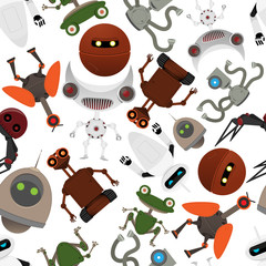 Seamless pattern with robots. Vector illustration.