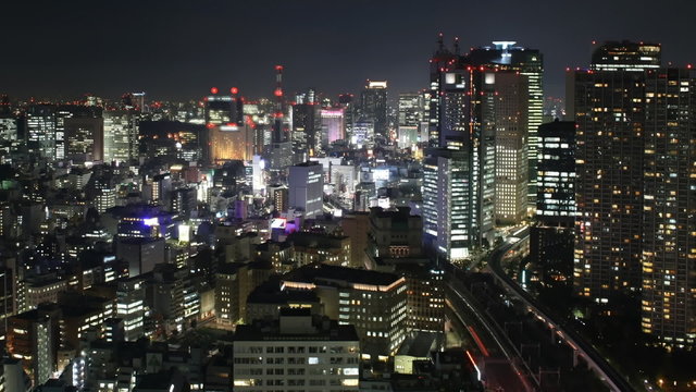 Time lapse Skyscrapers in Tokyo at night