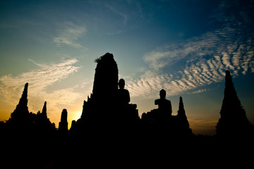 Silhouette of wat chaiwattanaram at Sunset