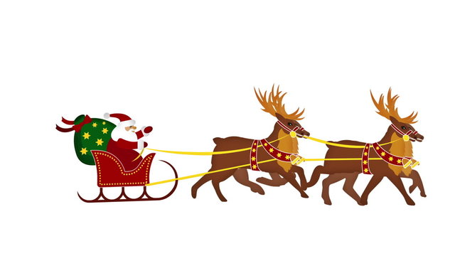 Santa claus with galoping reindeers in loop with alpha