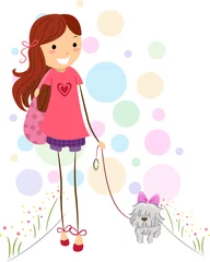 Selbstklebende Fototapeten Mädchen, das mit ihrem Hund spazieren geht © BNP Design Studio
