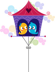 Lovebirds in a Birdhouse