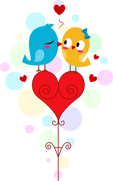 kissing birds on red heart clip art preview