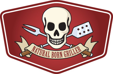 Natural Born Griller Barbecue Logo with skull