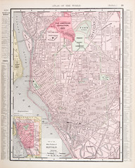 Detailed Antique Color City Street Map Buffalo, New York, USA
