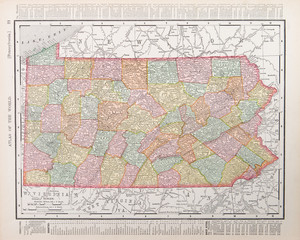 Antique Vintage Color Map of Pennsylvania, PA United State USA - 29035602