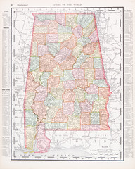 Antique Vintage Color Map of Alabama, AL, United States, USA - 29035614