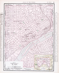 Detailed Antique Color Street  City Map St. Paul, Minnesota, USA