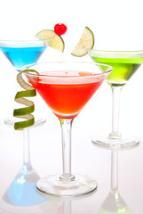 Colorful Cosmopolitan cocktails in martini glass