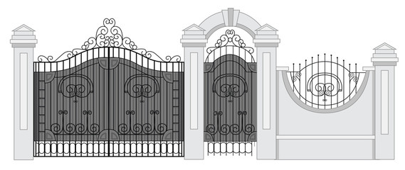 old street fence and gate vector
