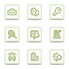 Real estate web icons, white glossy buttons
