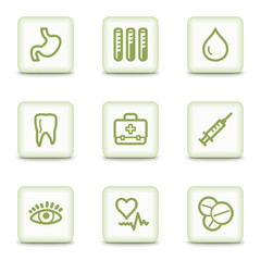 Medicine web icons set 1, white glossy buttons