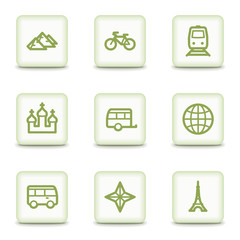 Travel web icons set 2, white glossy buttons