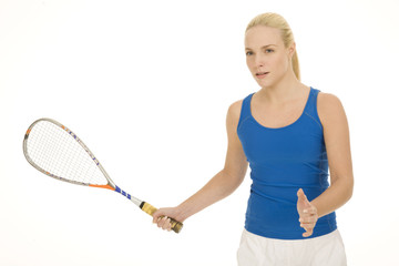 Woman with squash racquet