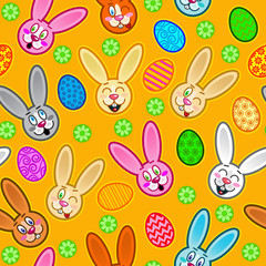 Easter Seamless Pattern with Rabbits and Eggs