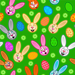 Easter Seamless Pattern with Rabbits and Eggs