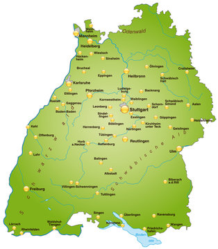 Bundesland Baden-W&uuml;rttemberg als &Uuml;bersicht