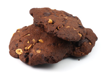 three homemade chocolate cookies with peanuts