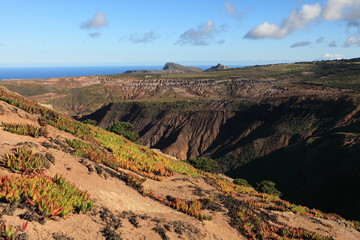 Fototapeta premium Volcanic terrain of tropical St Helena island