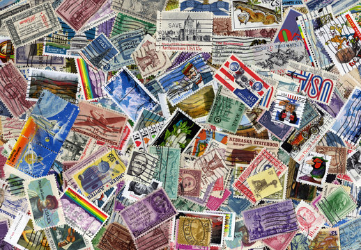 USA postage stamp collection background