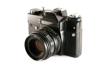 old SLR camera on white