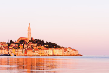 Fototapeta premium Rovinj, old costal Adriatic town of Croatia in golden sunrise