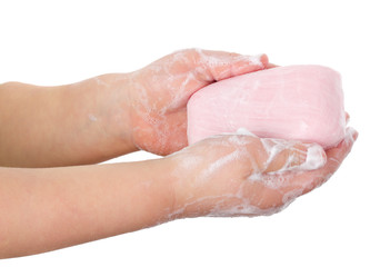 toilet soap in child's hands