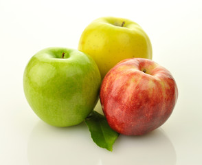 red,yellow and green apples close up