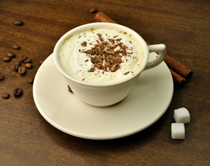 cup of coffee with cream and chocolate