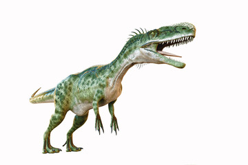 monolossaurus walking on the grass white background