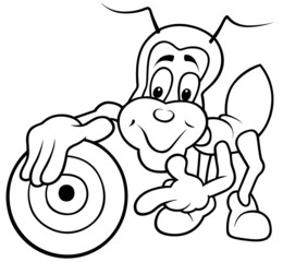 Bug and Dartboard - Black and White Cartoon illustration