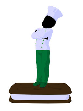 African American Boy Chef Silhouette Illustration