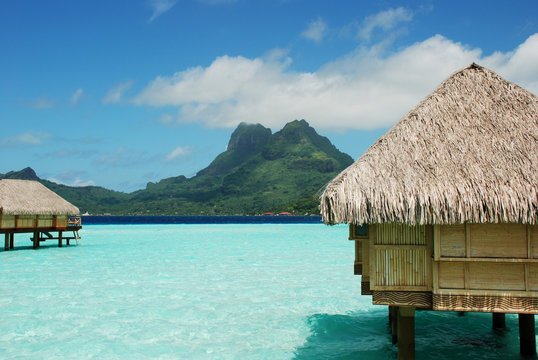pilotis,bungalow,paille,ocean,hill
