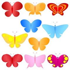Crédence de cuisine en verre imprimé Papillon ensemble de papillons colorés de dessin animé