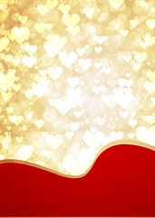Nice valentine background with golden glowing hearts
