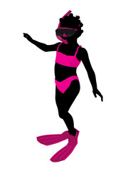 African American Girl Snorkel Silhouette Illustration