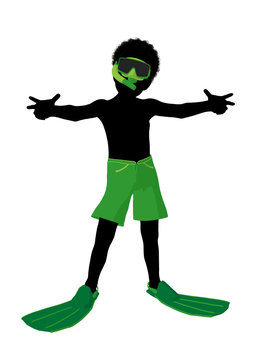 African American Boy Snorkel Silhouette Illustration