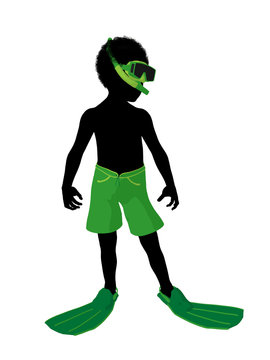 African American Boy Snorkel Silhouette Illustration